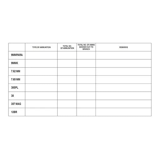 Ammunition Stock Register Book