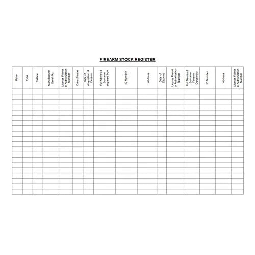 Firearm Stock Register Book
