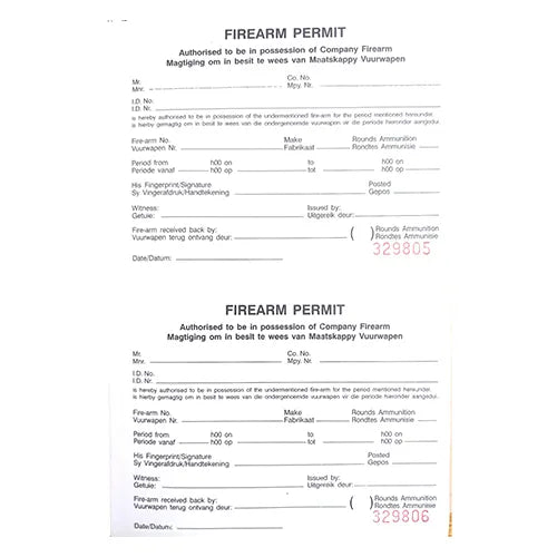 Firearm Permit Slips Book