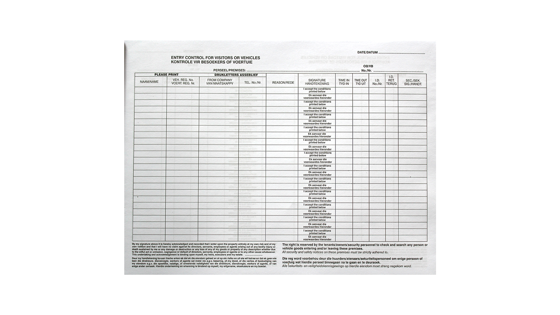 Vehicle Entry Control Book – The Guard House